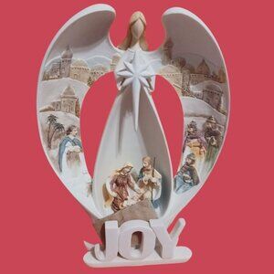 Dicksons Resin Joy/Angel Figurine With Led Lighted Holy Family 6 3/4" H Christma